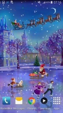 Є кілька груп інтерактивних різдвяних персонажів, які ковзають по м'яко падає снігу на різних кутках