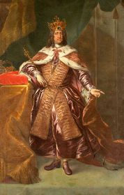 Чеські коронаційні регалії і королівська мантія на картині із зображенням Карла VI, 1723 р   Оригінали срібного скіпетра і золотий держави, які використовувалися при коронації Карла IV, нині зберігаються у Відні