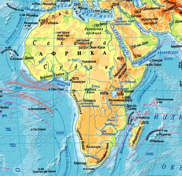 Фізична карта Африки: