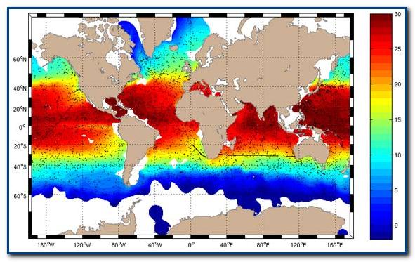 Карта поверхневої температури океану